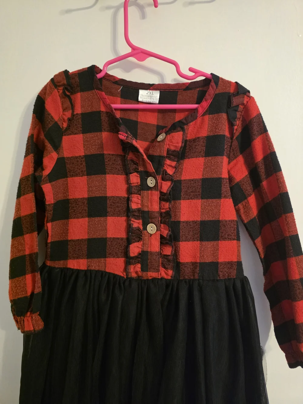 Girls Red Black Buffalo Plaid Ruffle Tulle Dress